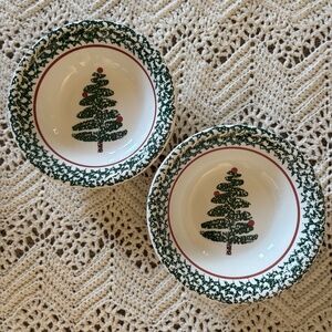 Furio Home Christmas Tree Bowls Soup Sponge Paint Made in Italy Lot Bundle of 2